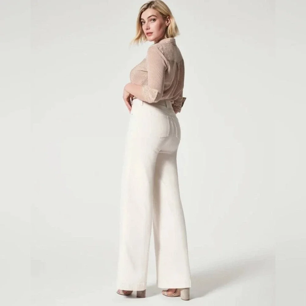SPANX 20465Q Seamed Front Wide Leg Pant Ecru Wash Pull-on Jeans XL - Picture 2 of 8